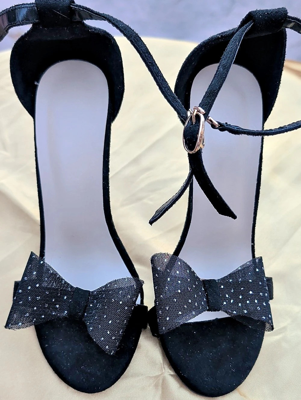 Black Bow Ankle Strap Heels, Size 36. New